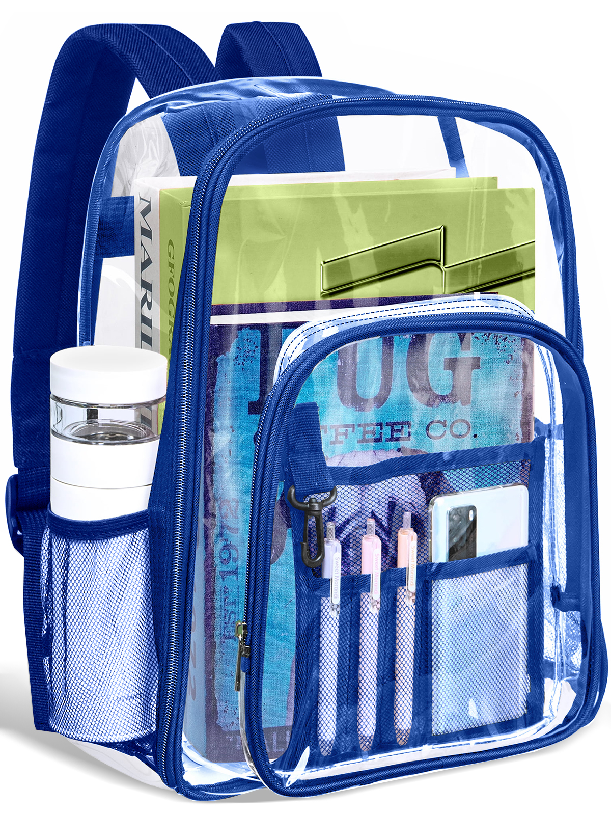 DAKIMOE Heavy Duty Clear Backpack Large PVC Transparent Stadium Approved School Bookbag with Reinforced Strap Blue Walmart