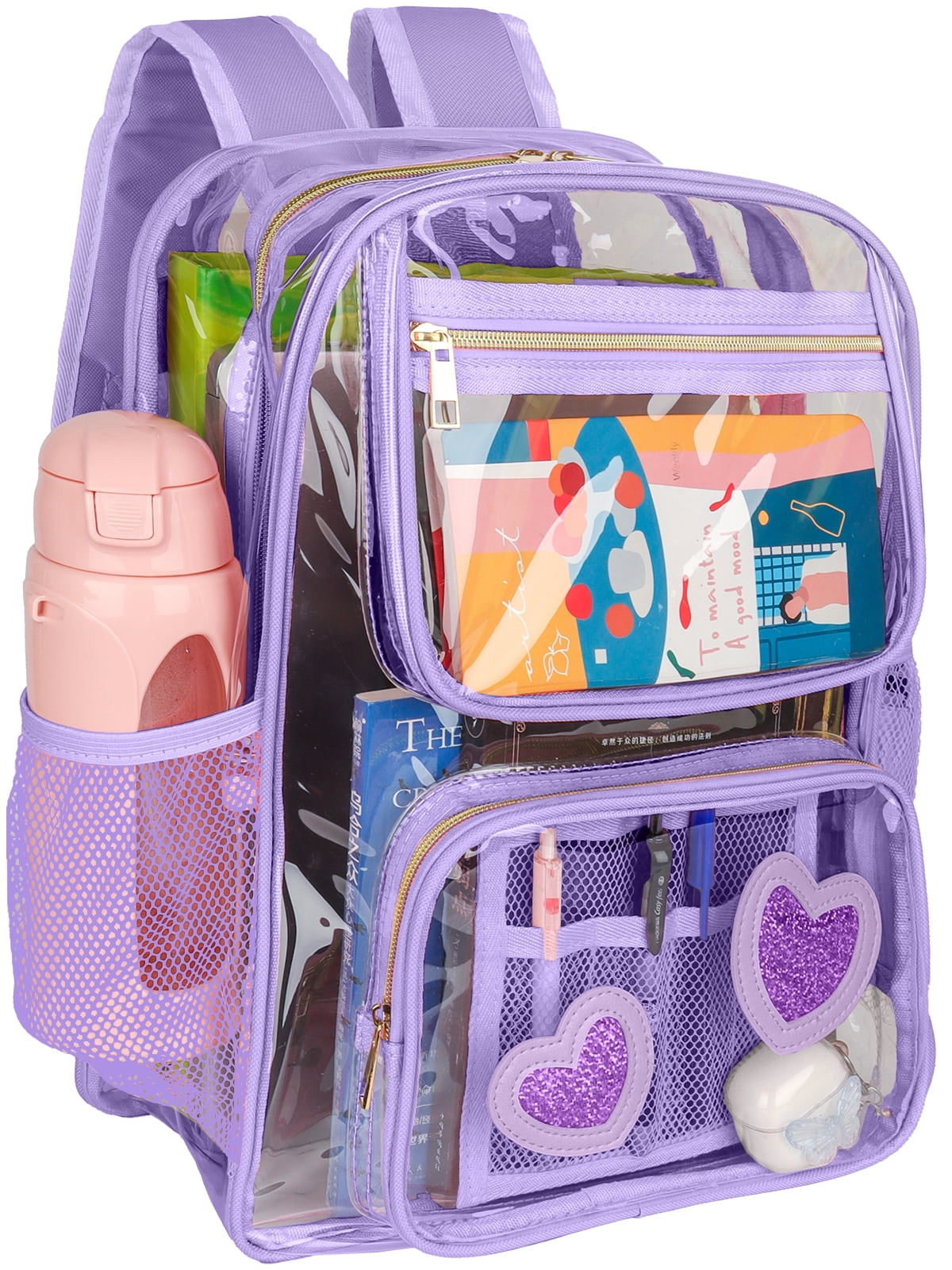 DAKIMOE Clear PVC Bookbag, Heavy Duty Transparent Backpack for Kids, Stadium Approved