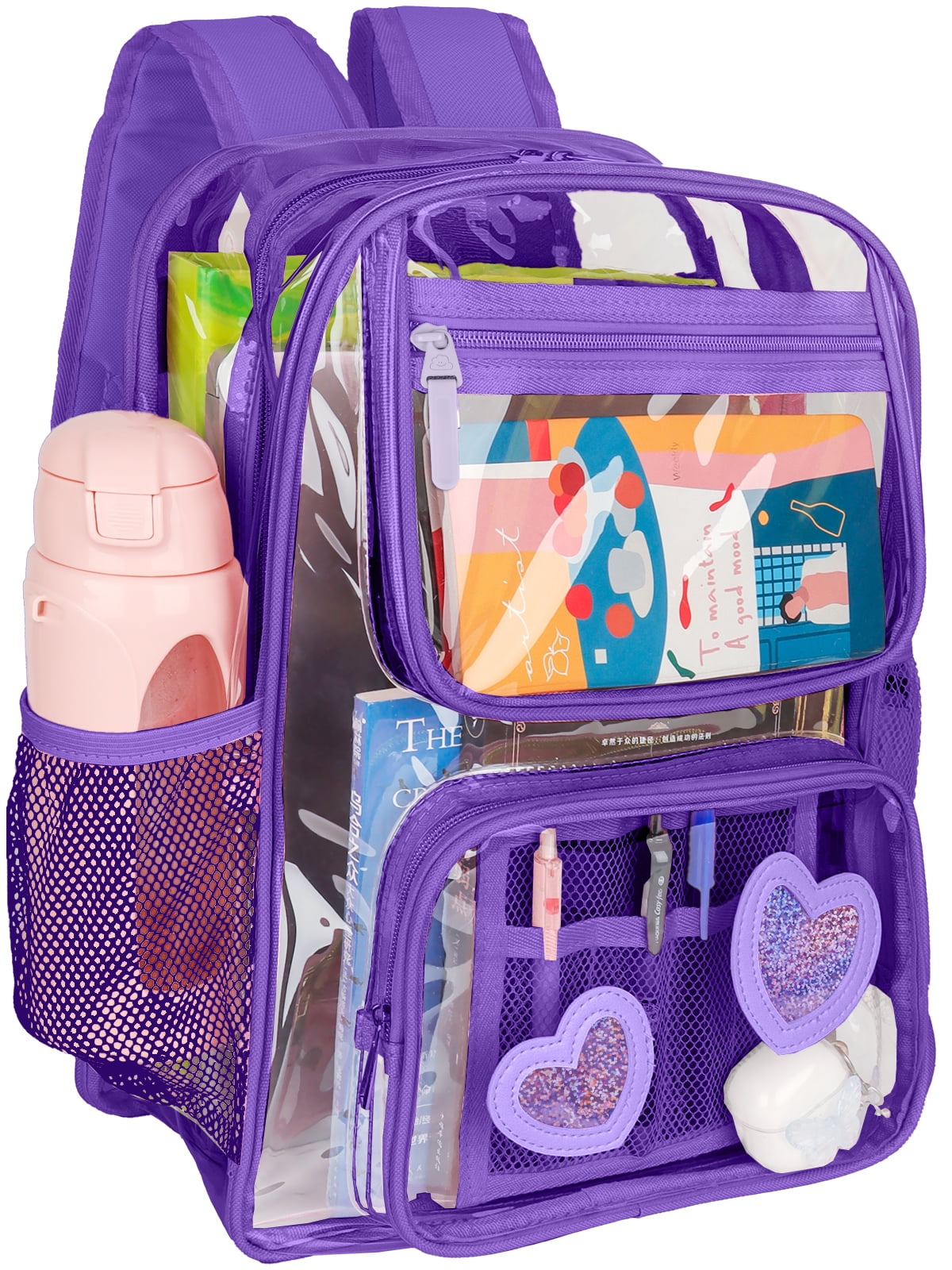 DAKIMOE Clear Backpack Heavy Duty Stadium Approved School Cute Transparent Backpacks Clear Bag Travel