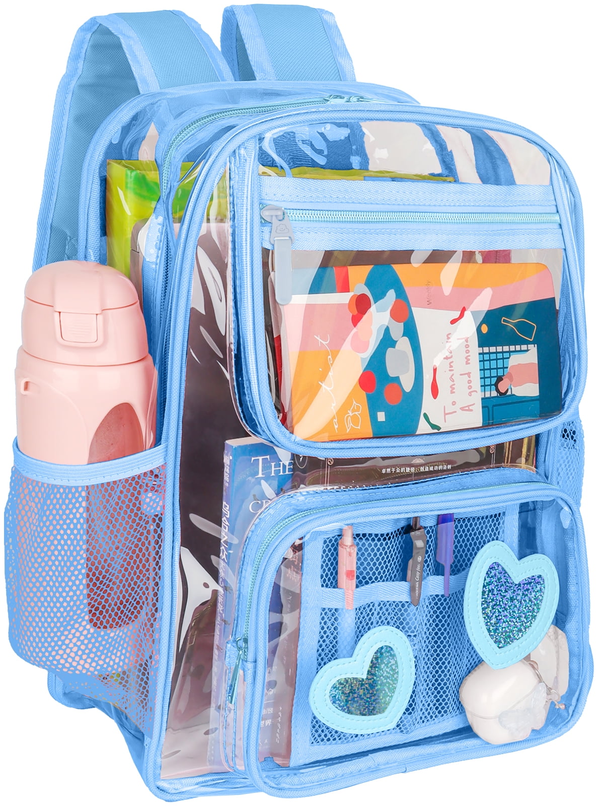DAKIMOE Clear Backpack Heavy Duty Stadium Approved School Cute Transparent Backpacks Clear Bag Travel