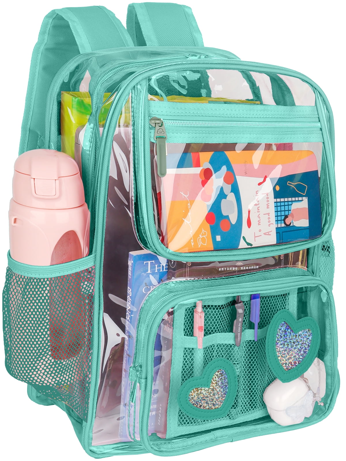 DAKIMOE Clear Backpack Heavy Duty Stadium Approved School Cute Transparent Backpacks Clear Bag Travel
