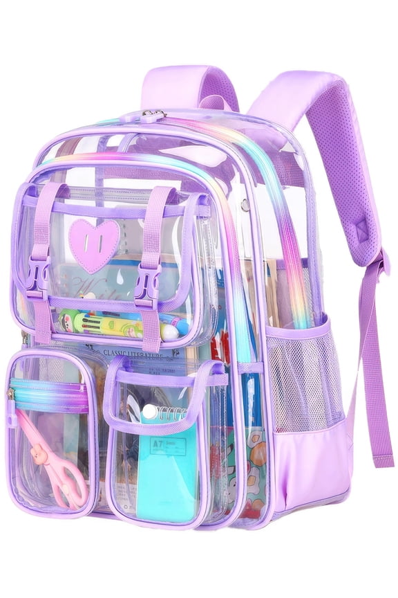 Clear Backpack Large School Backpack Heavy Duty PVC Transparent Bookbag Stadium Approved for School Work Travel Festival