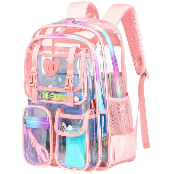 DAKIMOE Clear Backpack Large School Backpack Heavy Duty PVC Transparent Bookbag Stadium Approved for School Work Travel Festival