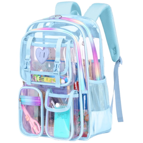 DAKIMOE Clear Backpack Large School Backpack Heavy Duty PVC Transparent Bookbag Stadium Approved for School Work Travel Festival