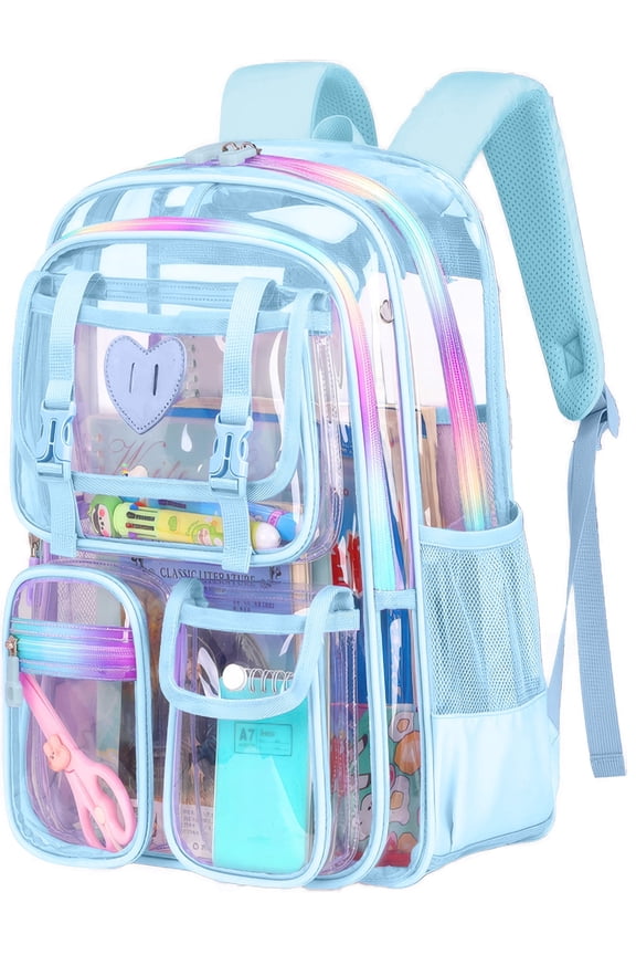 Clear Backpack Large School Backpack Heavy Duty PVC Transparent Bookbag Stadium Approved for School Work Travel Festival