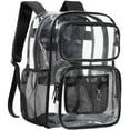 thumbnail image 1 of DAKIMOE Clear Backpack for School - 17 inch Large Heavy Duty Stadium Approved Clear Bookbag, See Through PVC Transparent Backpacks for Travel College Work, Black, 1 of 9