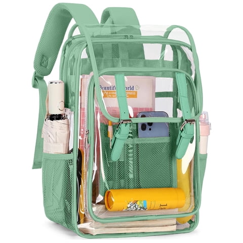 DAKIMOE Clear Backpack for School Stadium Approved, Girlish Backpacks Heavy Duty Waterproof PVC Transparent Bookbag, Quick Security Check, Cute See Through Bag Fits 15.6" Laptop