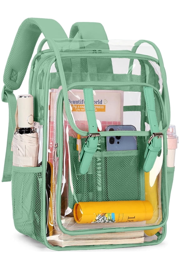 Clear Backpack for School Stadium Approved, Girlish Backpacks Heavy Duty Waterproof PVC Transparent Bookbag, Quick Security Check, Cute See Through Bag Fits 15.6" Laptop