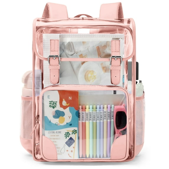 DAKIMOE Clear Backpack for School Stadium Bookbag Transparent Book Bag Large 17''