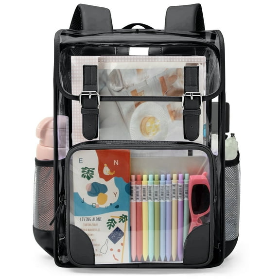 DAKIMOE Clear Backpack for School Stadium Bookbag Transparent Book Bag Large 17''