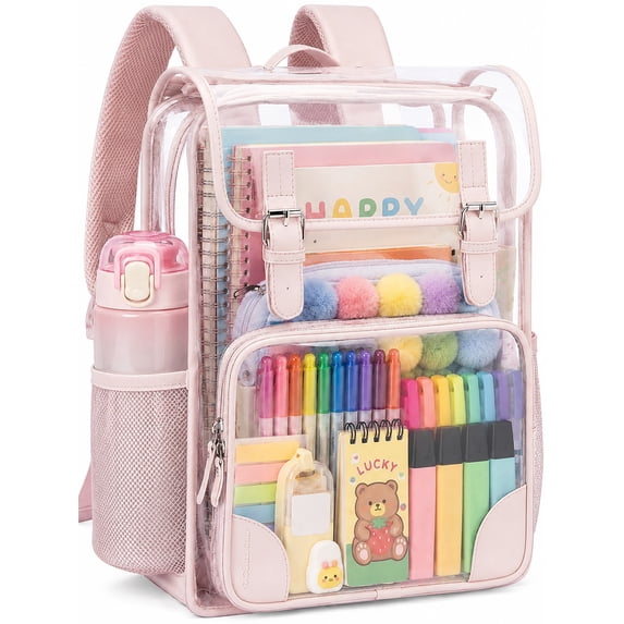 DAKIMOE Clear Backpack for School Stadium Bookbag Transparent Book Bag Large 17''