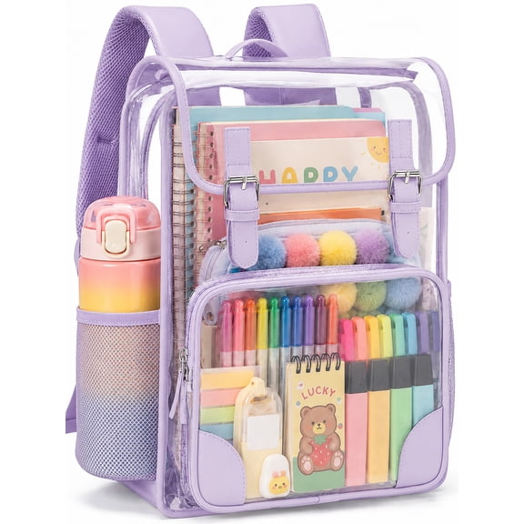 DAKIMOE Clear Backpack for School Stadium Bookbag Transparent Book Bag Large 17''