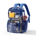 thumbnail image 1 of DAKIMOE Clear Backpack for School - 17 inch Large Heavy Duty Stadium Approved Clear Bookbag, See Through PVC Transparent Backpacks for Travel College Work, Blue, 1 of 8
