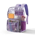 thumbnail image 1 of DAKIMOE Clear Backpack for School - 17 inch Large Heavy Duty Stadium Approved Clear Bookbag, See Through PVC Transparent Backpacks for Travel College Work, Purple, 1 of 8