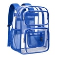 thumbnail image 1 of DAKIMOE Clear Backpack for School - 17 inch Large Heavy Duty Stadium Approved Clear Bookbag, See Through PVC Transparent Backpacks for Travel College Work, Blue, 1 of 8