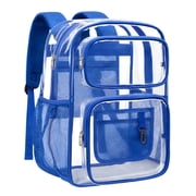 DAKIMOE Clear Backpack for School - 17 inch Large Heavy Duty Stadium Approved Clear Bookbag, See Through PVC Transparent Backpacks for Travel College Work, Blue