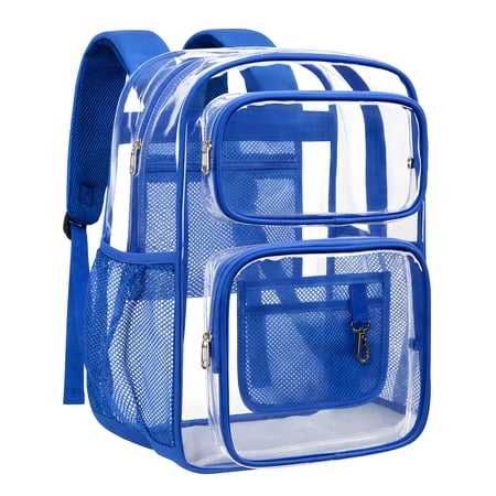 DAKIMOE Clear Backpack for School - 17 inch Large Heavy Duty Stadium Approved Clear Bookbag, See Through PVC Transparent Backpacks for Travel College Work, Blue