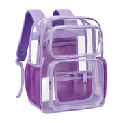 Clear Backpack for School - 17 inch Large Heavy Duty Stadium Approved Clear Bookbag, See Through PVC Transparent Backpacks for Travel College Work, Purple