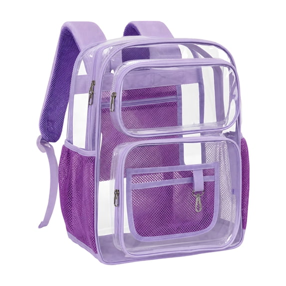 DAKIMOE Clear Backpack for School - 17 inch Large Heavy Duty Stadium Approved Clear Bookbag, See Through PVC Transparent Backpacks for Travel College Work, Purple