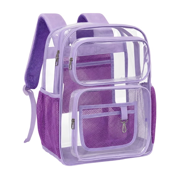 DAKIMOE Clear Backpack for School - 17 inch Large Heavy Duty Stadium Approved Clear Bookbag, See Through PVC Transparent Backpacks for Travel College Work, Purple