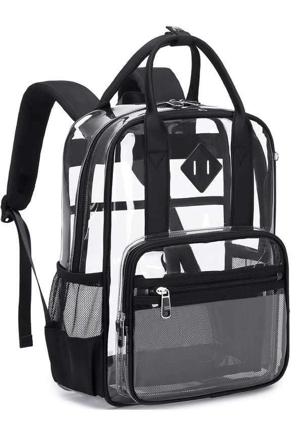 Clear Backpacks for School Small Clear Book Bag Heavy Duty Pvc Transparent Backpack Stadium Approved See Through Book Bags, Black