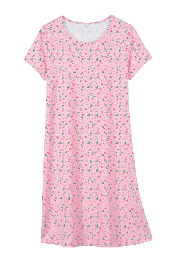 Cotton Nightgowns for Women Soft Cotton Short Sleeve Night Shirts Womens Print Sleep Shirts Loose Comfy Pajamas Sleepwear