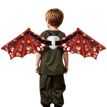 DAKIMOE Electric Light Up Wings for Kids Christmas Halloween Dragon Moving Wings Flapping with LED Lights and Music Toys Gift for Birthday Party Dress up