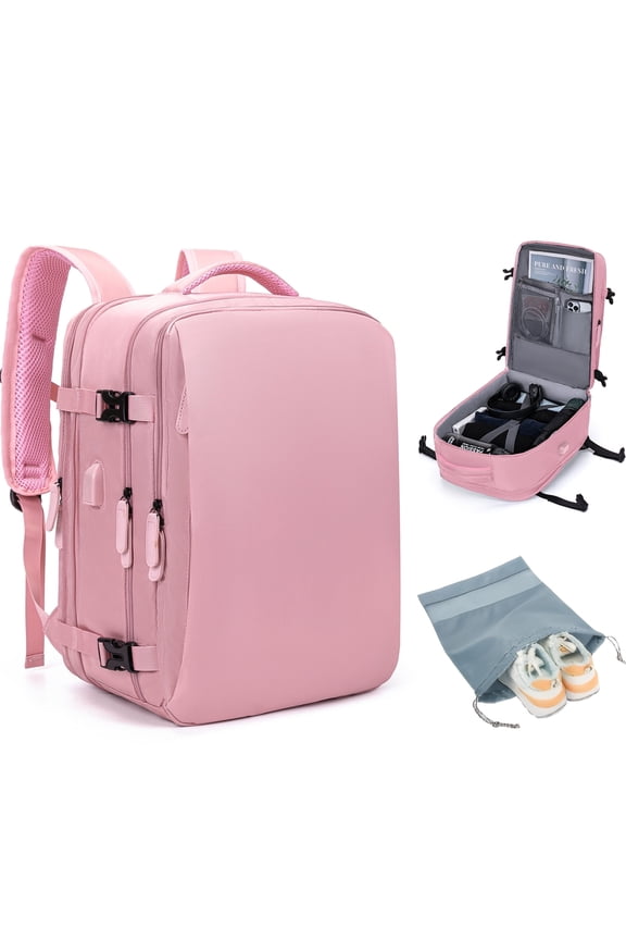 Extra Large Travel Backpack for Women Men Extra Large Carry On Backpacks with Shoe Pouch Water Resistant Laptop Flight Approved Daypack for Weekender Hiking, Pink