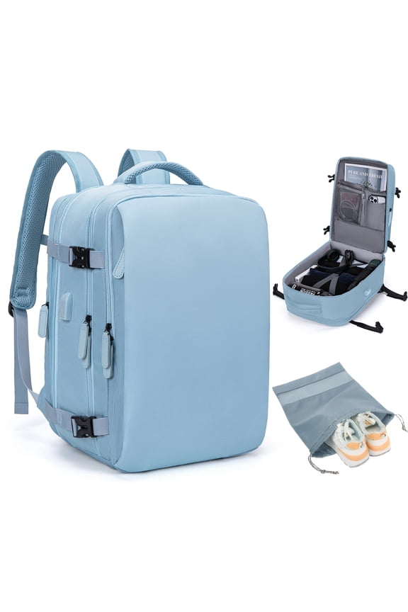 Extra Large Travel Backpack for Women Men Extra Large Carry On Backpacks with Shoe Pouch Water Resistant Laptop Flight Approved Daypack for Weekender Hiking, Blue