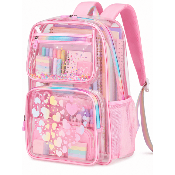 DAKIMOE Fashion Clear Backpack For School Women School Bookbag Heavy Duty Transparent Backpack, Clear Bookbag