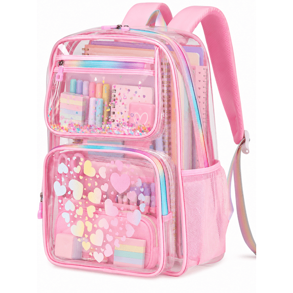 DAKIMOE Fashion Clear Backpack For School Women School Bookbag Heavy Duty Transparent Backpack, Clear Bookbag