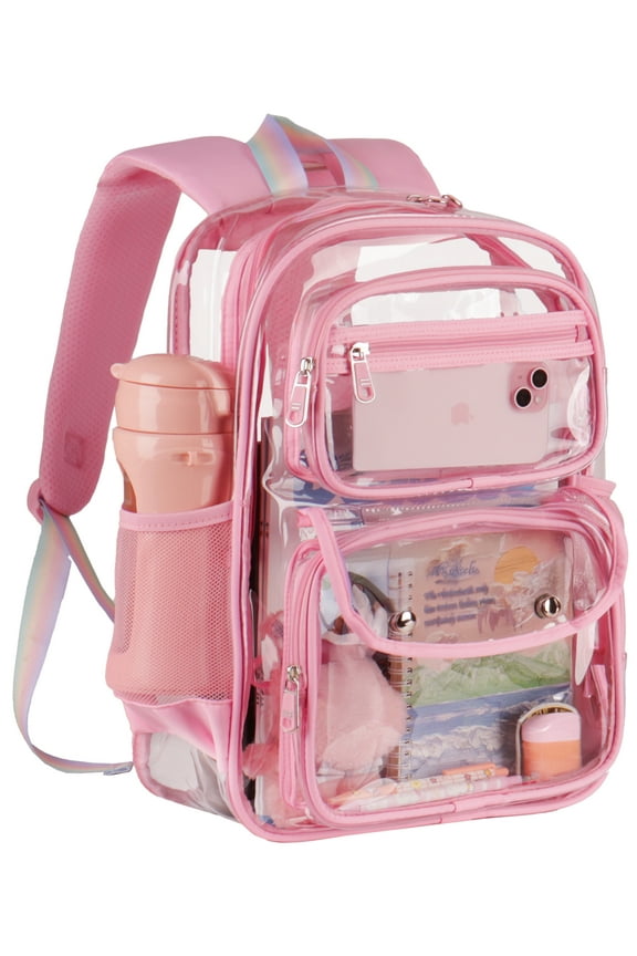 Fashion Clear Backpack Heavy Duty PVC Transparent Bag See Through BookBag for Student School Work Festival Sport Travel