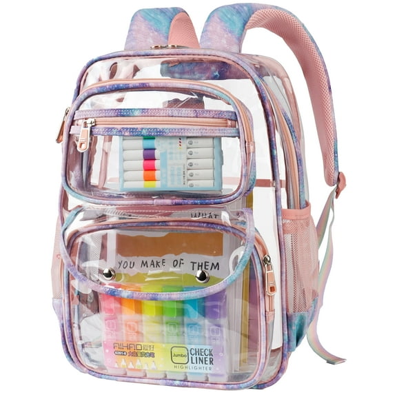 DAKIMOE Fashion Clear Backpack Heavy Duty PVC Transparent Bag See Through BookBag for Student School Work Festival Sport Travel
