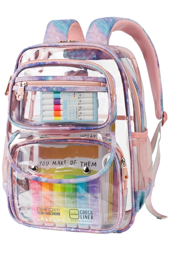 Fashion Clear Backpack Heavy Duty PVC Transparent Bag See Through BookBag for Student School Work Festival Sport Travel