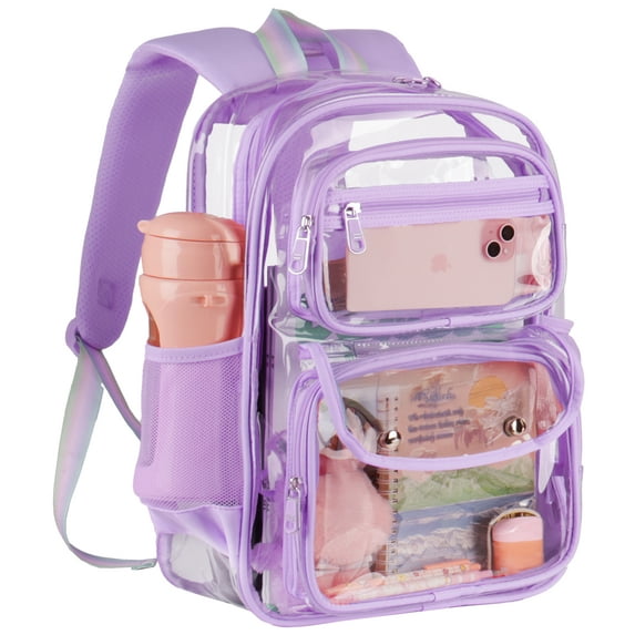 DAKIMOE Fashion Clear Backpack Heavy Duty PVC Transparent Bag See Through BookBag for Student School Work Festival Sport Travel