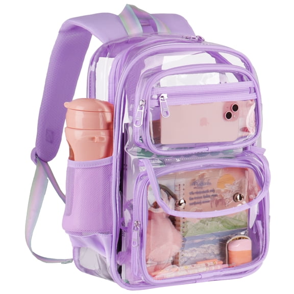 DAKIMOE Fashion Clear Backpack Heavy Duty PVC Transparent Bag See Through BookBag for Student School Work Festival Sport Travel