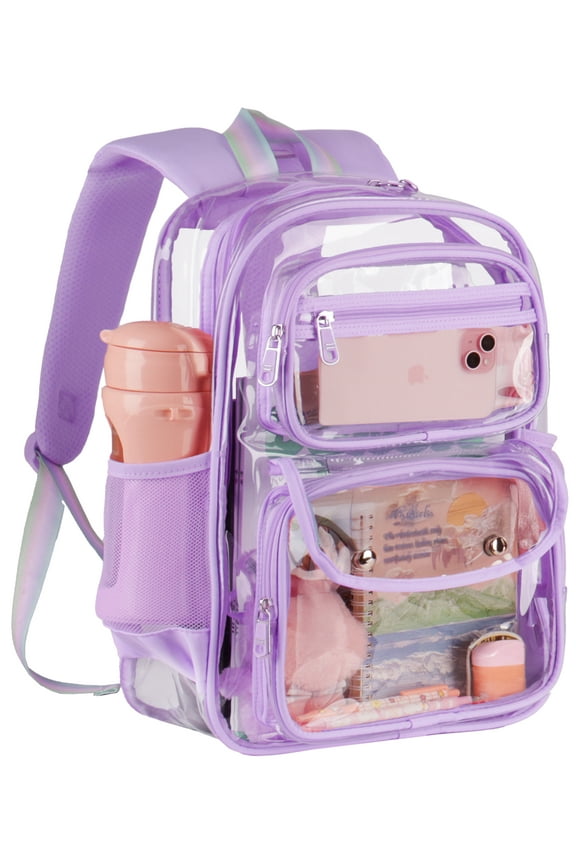 Fashion Clear Backpack Heavy Duty PVC Transparent Bag See Through BookBag for Student School Work Festival Sport Travel