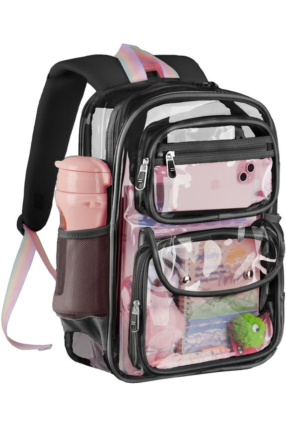 Fashion Clear Backpack Heavy Duty PVC Transparent Bag See Through BookBag for Student School Work Festival Sport Travel