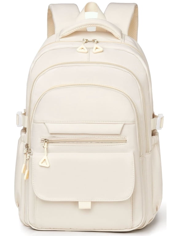 School Backpack for College High Middle School Fashion Student bag, Cute Aesthetic Teen Bookbag for Teens Women, Beige