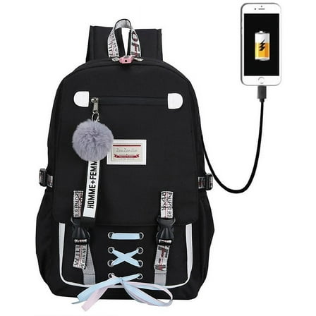 DAKIMOE Fashion Teenage Backpack Student Middle School bag Men and Women Anti-theft Laptop Backpack with USB Charging Port (Black), One Size