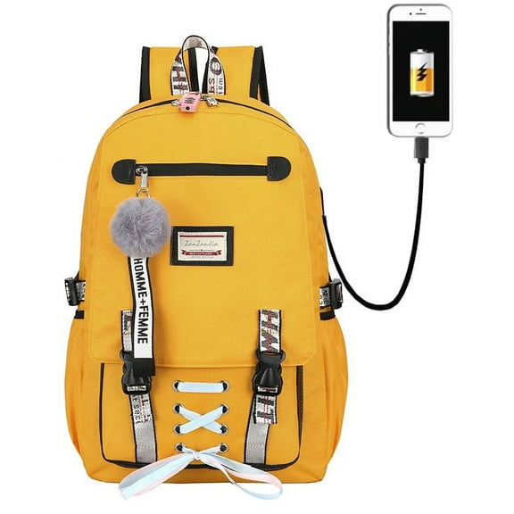 DAKIMOE Fashion Teenage School Backpack Student Middle School bag Men and Women Anti-theft Laptop Backpack with USB Charging Port (Pink), One Size