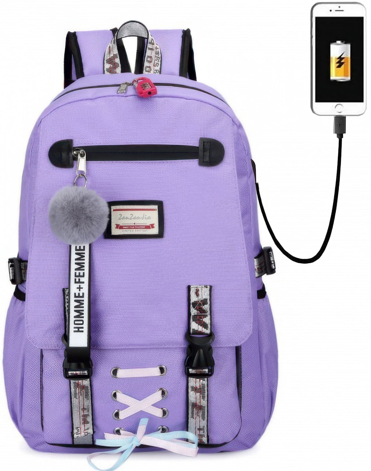 DAKIMOE Fashion Teenage School Backpack Student Middle School bag Men and Women Anti-theft Laptop Backpack with USB Charging Port, Purple