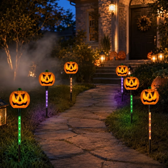 DAKIMOE Solar Halloween Path Lights, Lantern Stake Outdoor String Lights, 6-Pack