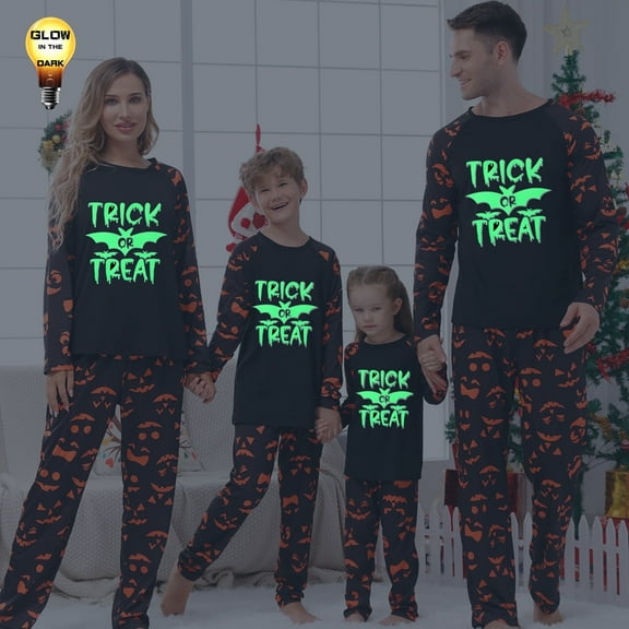 DAKIMOE Halloween Pajamas Family Matching Glow In The Dark Halloween Print Long Sleeve PJs Set Outfits 2 Pieces Cotton Loungewear Sleepwear for Adult Men Women Kids Toddler, Bat, Mom-M