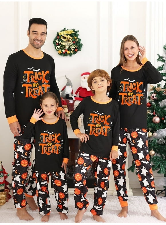 Halloween Pajamas Family Matching Set Holiday Print Long Sleeve Jammies Loungewear PJs Set Sleepwear Adult Kids Men Women Toddler