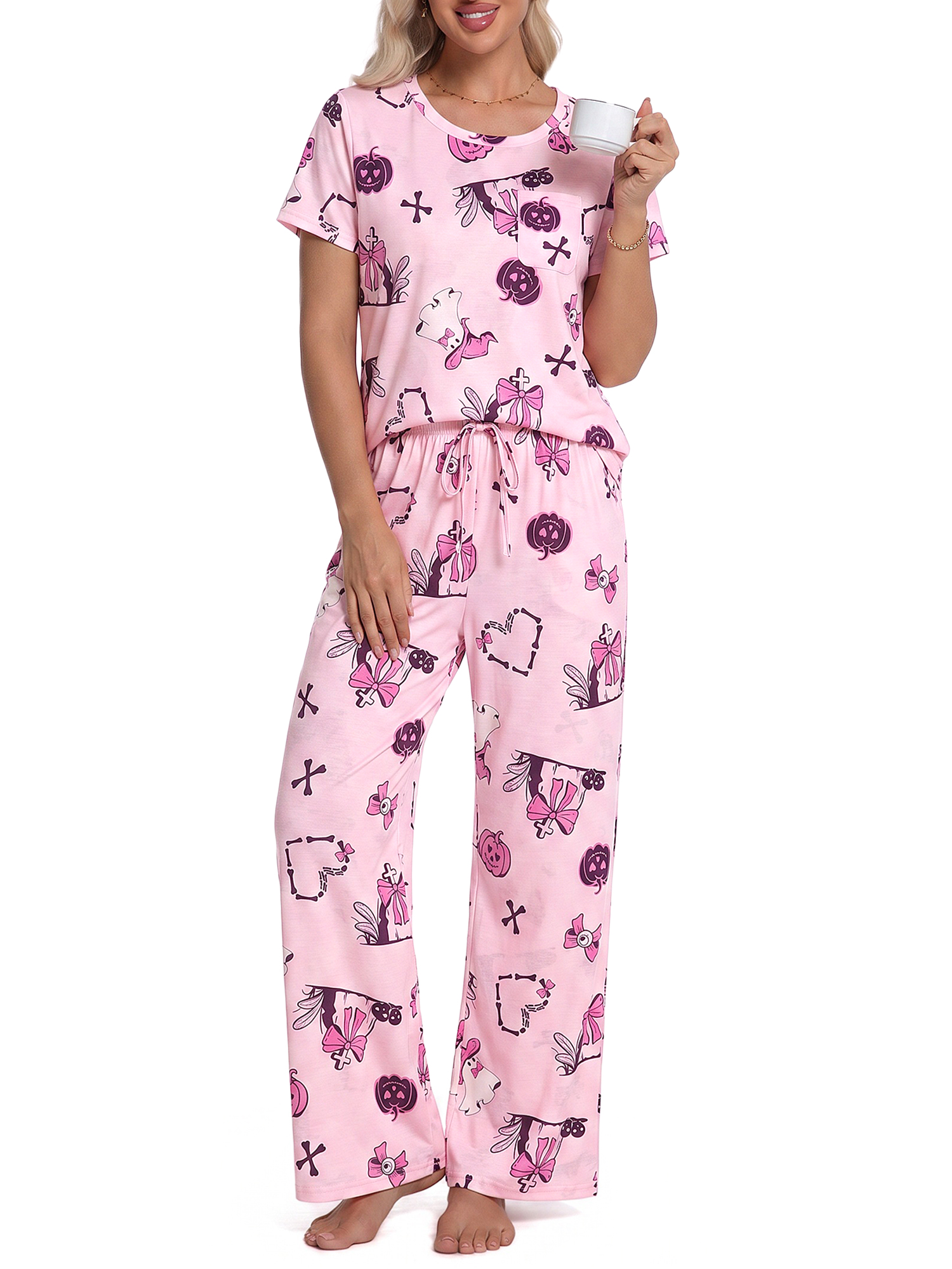 DAKIMOE Halloween Womens Pajama Sets 2 Piece Sets For Women Summer Sets Short Sleeve Pajamas Lounge Set Casual Sleepwear Loungewear PJS S XXL: Pros, Caveats, and Pricing