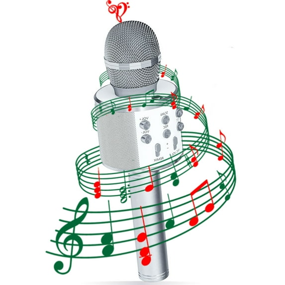 DAKIMOE Karaoke Microphone for Kids, Wireless Bluetooth Karaoke Microphone for Singing, Portable Handheld Mic Speaker Machine, Birthday Gifts Toys Microphone for Girls Boys Adults All Age, Silver