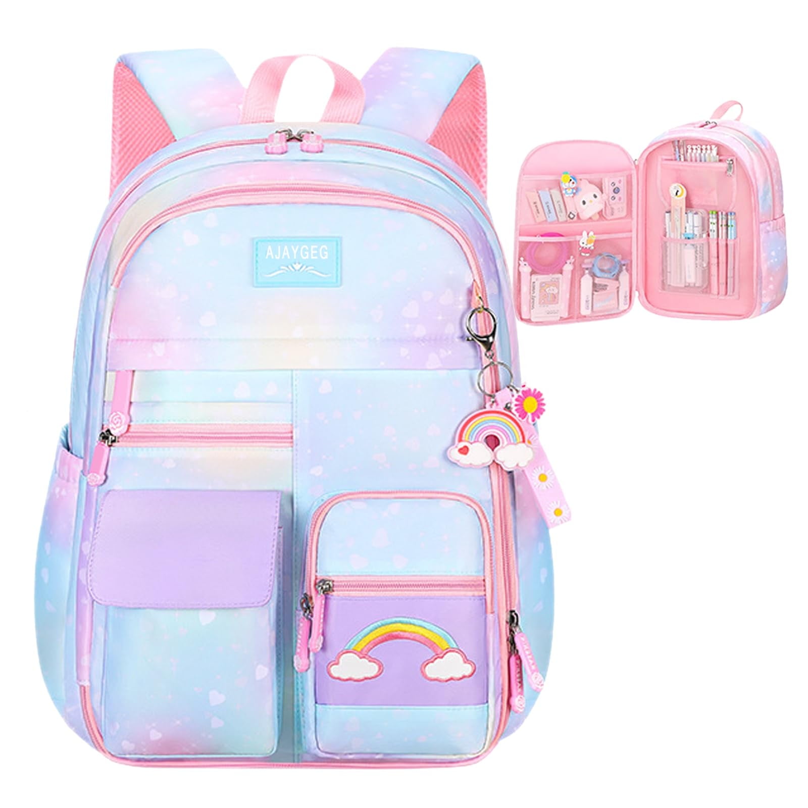 DAKIMOE School Backpack Starry Rainbow Bookbag Cute Large Capacity