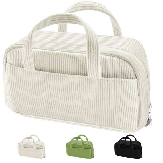 DAKIMOE Large Capacity Pencil Case with 5-Compartment,Versatile Beige Stationery Bag Pencil Pouch for Students,Teens & Adults,Perfect as Makeup Bag