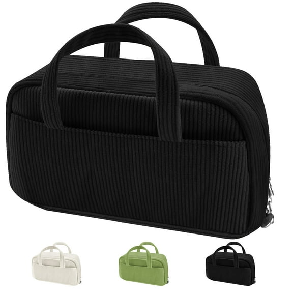 DAKIMOE Large Capacity Pencil Case with 5-Compartment,Versatile Black Stationery Bag Pencil Pouch for Students,Teens & Adults,Perfect as Makeup Bag